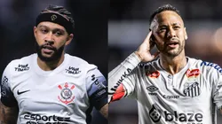 Memphis Depay e Neymar se enfrentam novamente em Corinthians x Santos. Foto: AGIF e Divulgação Santos