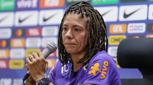 Cristiane jogadora da Seleção Brasileira de Futebol Feminino concede entrevista coletiva no Estádio do Arruda em Recife (PE).