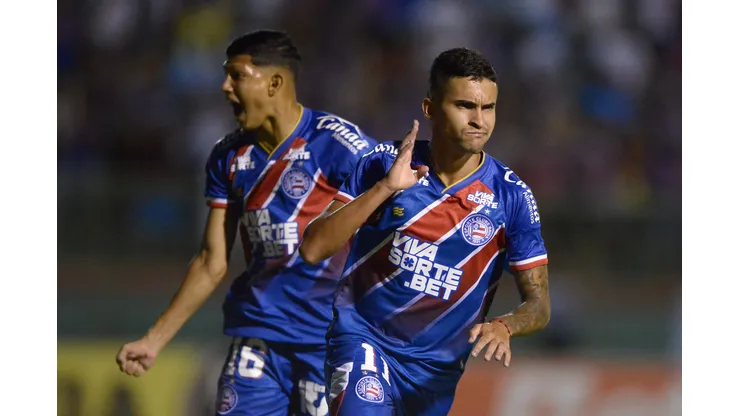 RS - FEIRA DE SANTANA - 09/03/2025 - BAIANO 2025, JACUIPENSE X BAHIA - Rodrigo Nestor jogador do Jacuipense comemora seu gol durante partida contra o Bahia no estadio Joia da Princesa pelo campeonato Baiano 2025. Foto: Jhony Pinho/AGIF
