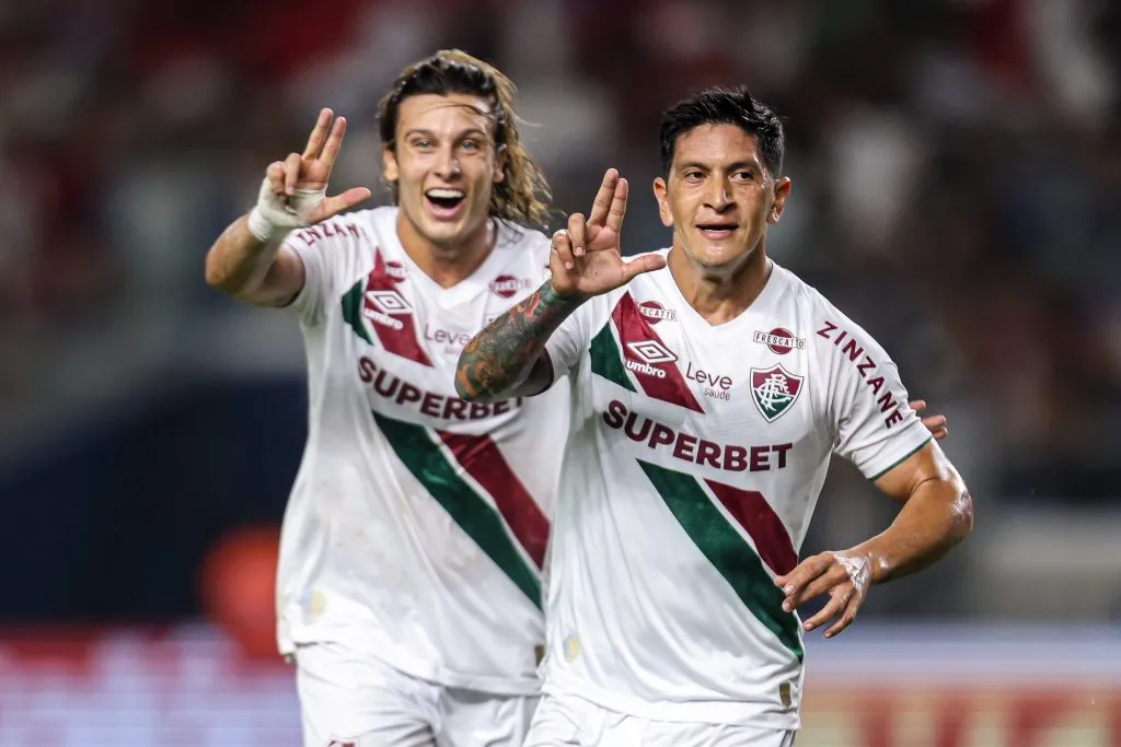 German Cano comemora seu gol com Augustín Cannobio. Foto: Reprodução/Fluminense F.C/X