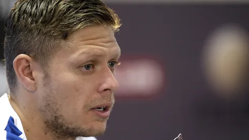 Meia Marlone durante coletiva de Imprensa do Corinthians - Foto: Daniel Vorley/AGIF
