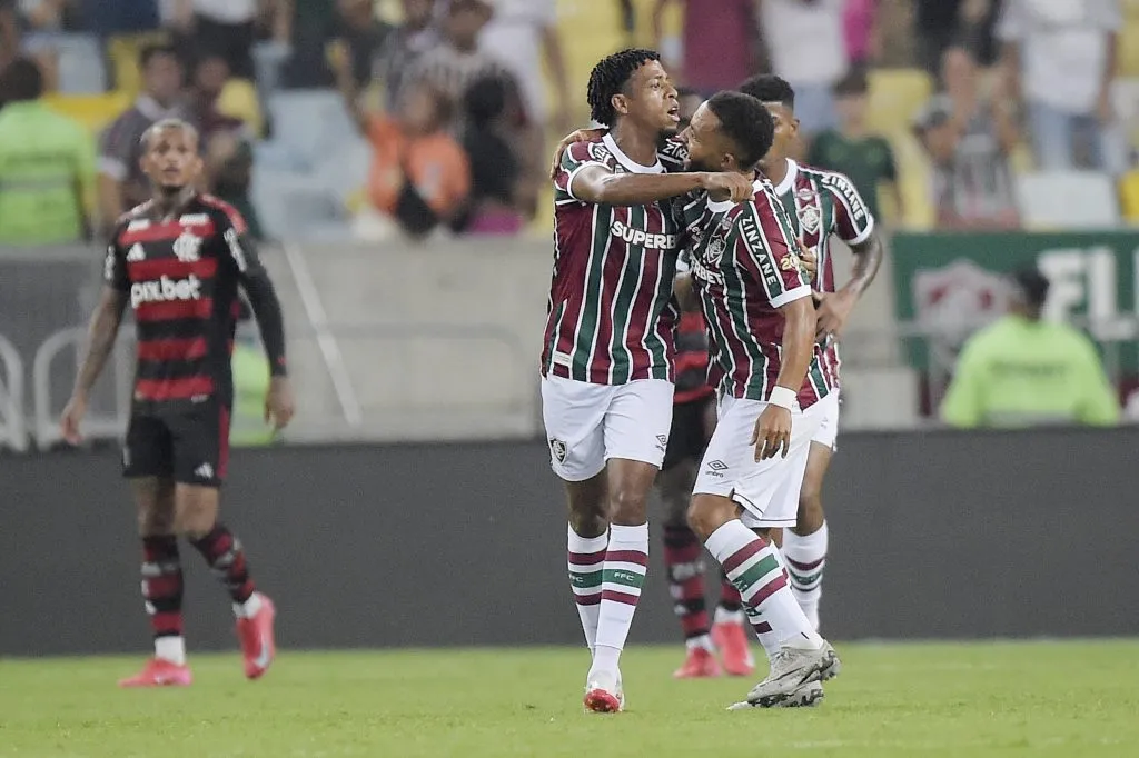 RJ – RIO DE JANEIRO – 12/03/2025 – CARIOCA 2025, FLUMINENSE X FLAMENGO -Keno jogador do Fluminense comemora seu gol durante partida contra o Flamengo no estadio Maracana pelo campeonato Carioca 2025. Foto: Alexandre Loureiro/AGIF