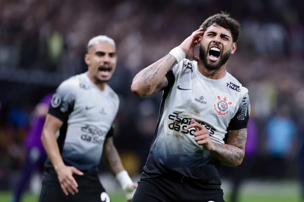 SP – SAO PAULO – 26/02/2025 – COPA LIBERTADORES 2025, CORINTHIANS X UNIVERSIDAD CENTRAL – Yuri Alberto jogador do Corinthians comemora seu gol durante partida contra o Universidad Central no estadio Arena Corinthians pelo campeonato Copa Libertadores 2025. Foto: Marcello Zambrana/AGIF