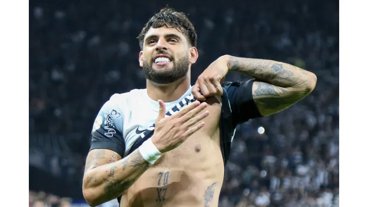 Yuri Alberto jogador do Corinthians comemora seu gol durante partida contra o Bahia no estádio Arena Corinthians pelo campeonato Brasileiro A 2024. Foto: Joisel Amaral/AGIF