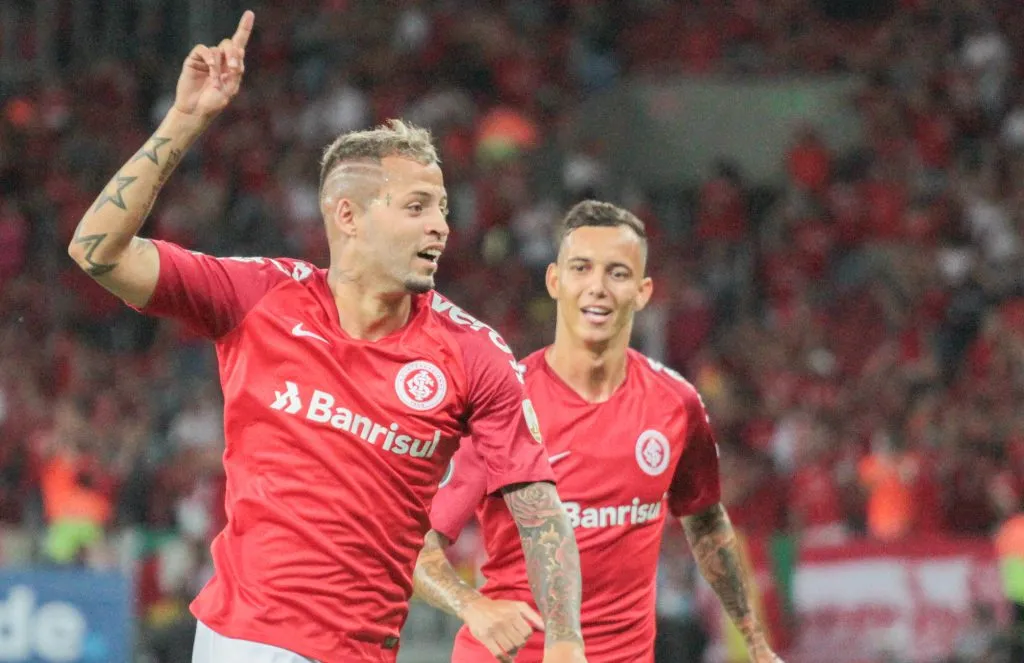 RS – Porto Alegre – 13/03/2019 – Libertadores 2019 – Internacional x Alianza Lima – Nico Lopez jogador do Internacional comemora seu gol durante partida contra o Alianza Lima no estadio Beira-Rio pelo campeonato Libertadores 2019. Foto: Lucas Sabino/AGIF
