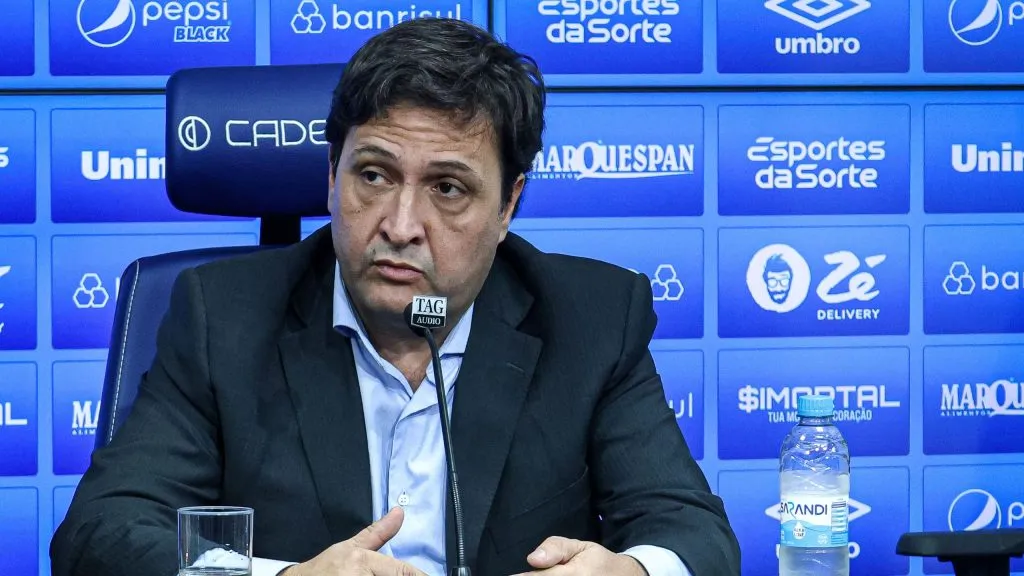 Alberto Guerra presidente do Gremio durante em coletiva de imprensa realizada no CT Luiz Carvalho. Foto: Maxi Franzoi/AGIF