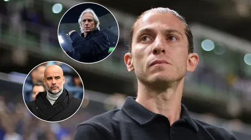 Jorge Jesus bate o recorde e é o treinador com menos derrotas no mundo na atualidade. FotoxFoto: Filipe Luís (AGIF); Jorge Jesus e Guardiola (Getty Images)