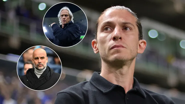 Jorge Jesus bate o recorde e é o treinador com menos derrotas no mundo na atualidade. FotoxFoto: Filipe Luís (AGIF); Jorge Jesus e Guardiola (Getty Images)