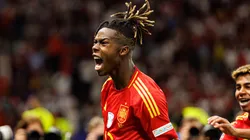 Nico Williams comemora gol marcado pela Espanha na final da Eurocopa. Foto: Maciej Rogowski / Alamy Stock Photo
