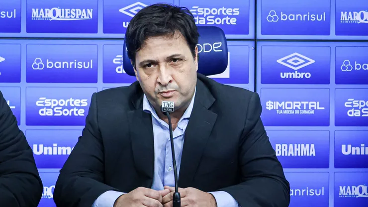 Alberto Guerra presidente do Grêmio durante em coletiva de imprensa realizada no CT Luíz Carvalho.