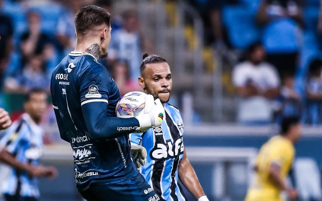 Jorge, ex-Pelotas durante partida contra o Grêmio pelo Campeonato Gaúcho 2025. Foto: Lucas Rhamon/EC Pelotas