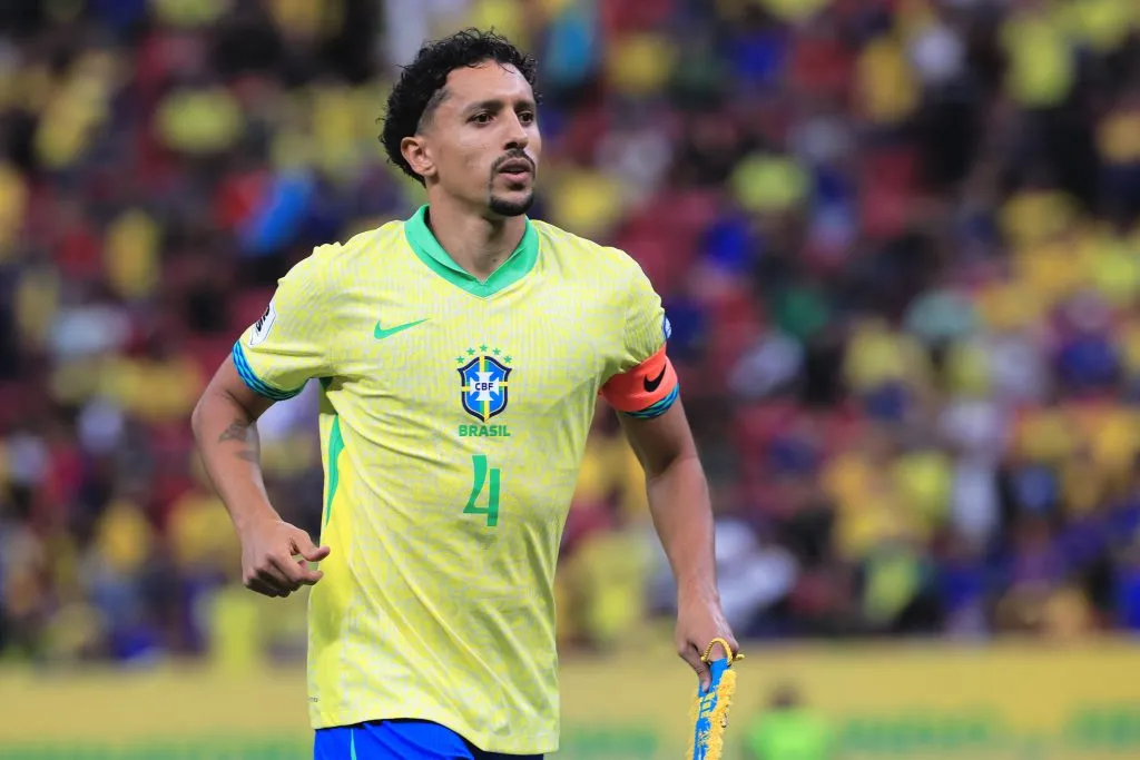 Marquinhos jogador do Brasil durante partida contra o Peru no estadio Mane Garrincha pelo campeonato Eliminatorias Copa Do Mundo 2026. Foto: Ettore Chiereguini/AGIF