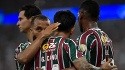 Germán Cano jogador do Fluminense comemora seu gol com jogadores do seu time durante partida contra o Colo-Colo no estádio Maracanã pelo campeonato Copa Libertadores 2024. Foto: Thiago Ribeiro/AGIF