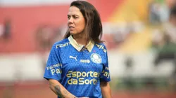 Camilla Orlando técnica do Palmeiras durante partida contra o Corinthians no estádio Canindé pelo campeonato Brasileiro A Feminino 2024.