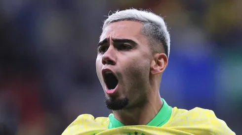 DF - BRASILIA - 15/10/2024 - ELIMINATORIAS COPA DO MUNDO 2026, BRASIL X PERU - Andreas Pereira jogador do Brasil comemora seu gol durante partida contra o Peru no estadio Mane Garrincha pelo campeonato Eliminatorias Copa Do Mundo 2026. Foto: Ettore Chiereguini/AGIF