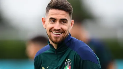 Jorginho durante treinamento pela Seleção Italiana antes da final da Euro 2020, contra a Inglaterra. Foto: Claudio Villa