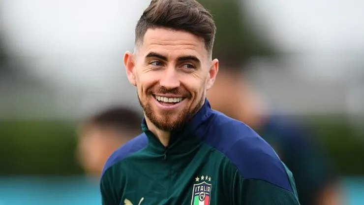 Jorginho durante treinamento pela Seleção Italiana antes da final da Euro 2020, contra a Inglaterra. Foto: Claudio Villa