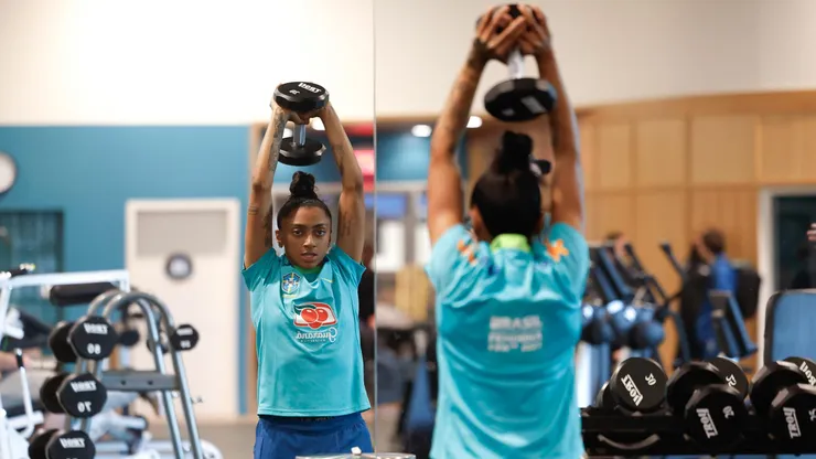 Kerolin durante treino na academia pela Seleção Feminina nos Estados Unidos - Créditos: Rafael Ribeiro/CBF