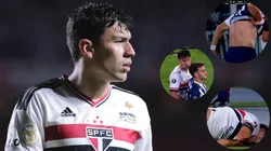 Ferraresi protagonizou lance de 'catimba' e amarelou atacante do Talleres no 1º tempo - Fotos: Ettore Chiereguini/AGIF e Reprodução/Globo