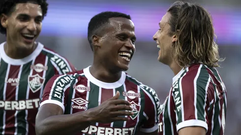 Arias e Canobbio comemorando pelo Fluminense durante o Campeonato Carioca - Foto: Jorge Rodrigues/AGIF