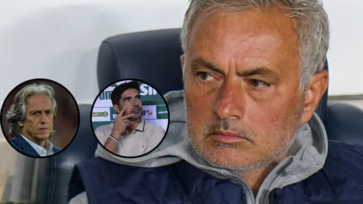 José Mourinho, Jorge Jesus e Abel Ferreira. Foto: Ahmad Mora/Getty Images, Ettore Chiereguini/AGIF e Thiago Ribeiro/AGIF
