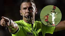 Pênalti foi marcado por Bruno Arleu Araújo. Foto: Rafael Vieira/AGIF e Reprodução/Premiere