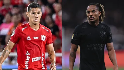 Rafael Carrascal e André Carrillo se enfrentaram em América de Cali x Corinthians. Foto: Reprodução e AGIF