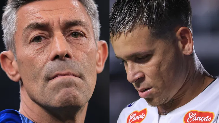 Soteldo e Pedro Caixinha, do Santos. Foto: Marcello Zambrana e Ettore Chiereguini//AGIF