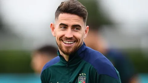 Jorginho durante treino pela Seleção Italiana, antes da final da Euro 2020, contra a Inglaterra. Foto: Claudio Villa