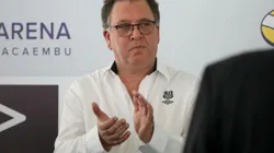 SP - SAO PAULO - 13/09/2024 - SAO PAULO, LANCAMENTO DO TERCEIRO UNIFORME DO SANTOS F.C. - Marcelo Teixeira presidente do Santos durante lancamento do terceiro uniforme no estadio Paulo Machado de Carvalho, no bairro do Pacaembu, em Sao Paulo, nesta sexta-feira (13). Foto: Reinaldo Campos/AGIF