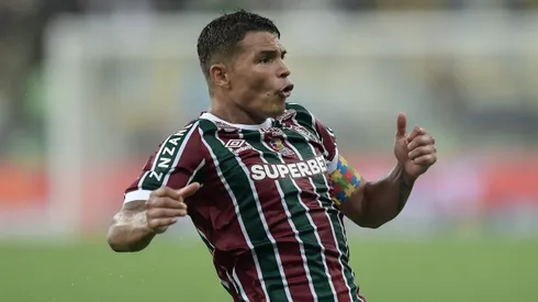 Thiago Silva, jogador do Fluminense, comemora gol durante partida contra o Bragantino, pelo Campeonato Brasileiro. Foto: Thiago Ribeiro/AGIF.