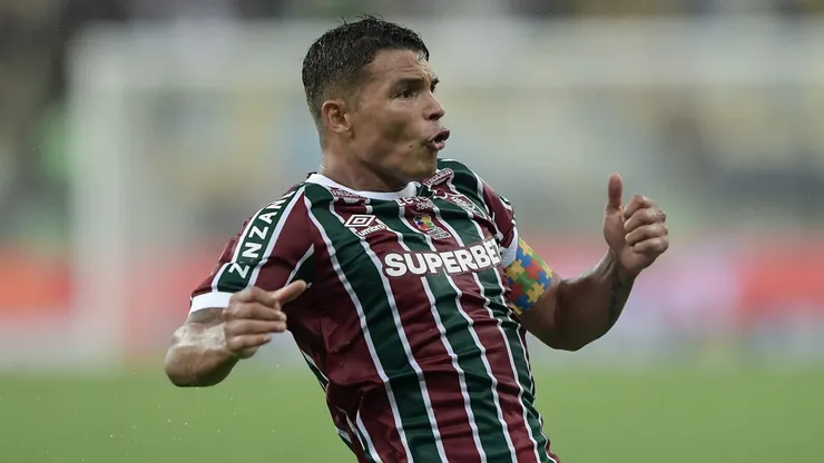 Thiago Silva, jogador do Fluminense, comemora gol durante partida contra o Bragantino, pelo Campeonato Brasileiro. Foto: Thiago Ribeiro/AGIF.