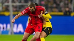 Harry Kane com a posse de bola em partida diante do Borussia Dortmund. Foto: MB Media Solutions / Alamy Stock Photo