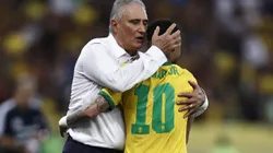 RIO DE JANEIRO, BRAZIL - MARCH 24: Tite of Brazil celebrates with his player Neymar Jr. after winning a match between Brazil and Chile as part of FIFA World Cup Qatar 2022 Qualifier on March 24, 2022 in Rio de Janeiro, Brazil. (Photo by Buda Mendes/Getty Images)