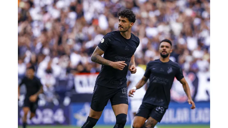 Gustavo Henrique jogador do Corinthians comemora seu gol durante partida contra o Vasco no estádio Arena Corinthians pelo campeonato Brasileiro A 2024. Foto: Marco Miatelo/AGIF