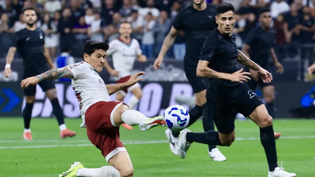  Cano jogador do Fluminense durante partida contra o Corinthians no estádio Arena Corinthians pelo campeonato Brasileiro A 2025. Foto: Marcello Zambrana/AGIF
