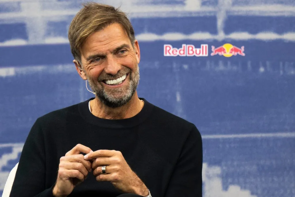 SALZBURG, AUSTRIA – JANUARY 14: (EDITOR’S NOTE: This Handout image was provided by Red Bull Content Pool and may not adhere to Getty Images’ editorial policy.) Global Head of Soccer Jürgen Klopp smiles during his presentation as Head Of Global Soccer Red Bull at Hangar 7 on January 14, 2025 in Salzburg, Austria. (Photo by Joerg Mitter/Red Bull Content Pool via Getty Images)