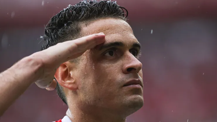 Borre jogador do Internacional comemora seu gol durante partida contra o Juventude no estadio Beira-Rio pelo campeonato Gaúcho 2025. Foto: Maxi Franzoi/AGIF