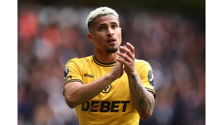 WOLVERHAMPTON, ENGLAND - APRIL 13: Joao Gomes of Wolves applauds the fans as he leaves the pitch following his substitution during the Premier League match between Wolverhampton Wanderers FC and Tottenham Hotspur FC at Molineux on April 13, 2025 in Wolverhampton, England. (Photo by Dan Istitene/Getty Images)