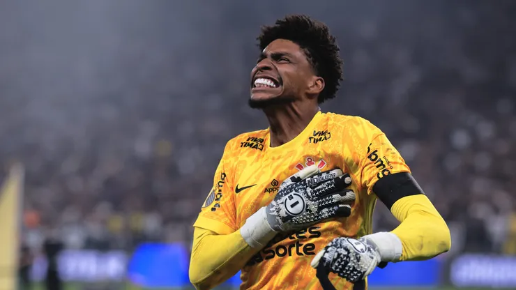 Hugo souza jogador do Corinthians comemora durante partida contra o Palmeiras no estadio Arena Corinthians pelo campeonato Paulista 2025. Foto: Ettore Chiereguini/AGIF