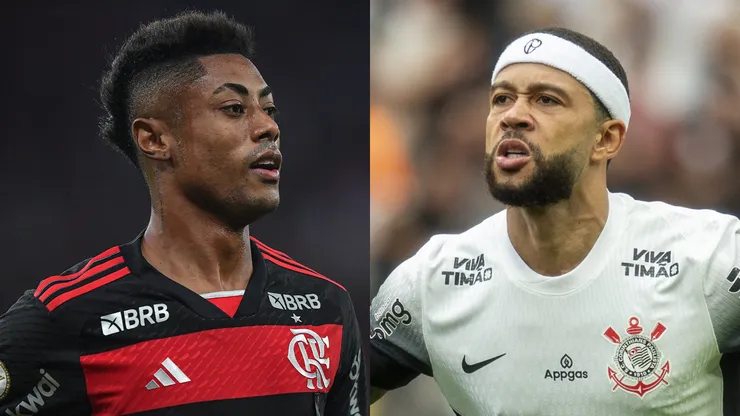 Bruno Henrique e Memphis Depay se enfrentarão em Flamengo x Corinthians. Foto: AGIF