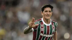 Germán Cano, jogador do Fluminense, comemora seu gol durante partida contra o Vitória, pelo Brasileirão Betano. Foto: Thiago Ribeiro/AGIF.