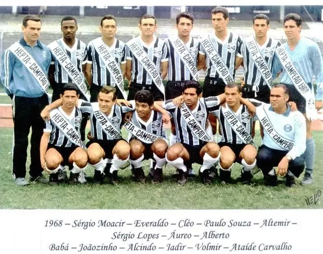 Hepta Campeões do Grêmio homenageados pelo clube gaúcho. Foto: Arquivo pessoal/Aureo Malinverni