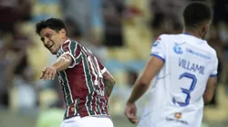 Germán Cano, jogador do Fluminense, comemora seu gol durante partida contra o GV San José-BOL, pela Copa Sul-Americana. Foto: Jorge Rodrigues/AGIF.