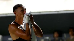 Diego Pituca jogador do Santos comemora seu gol durante partida contra o Bahia no estadio Vila Belmiro pelo campeonato Brasileiro A 2025. Foto: Mauricio De Souza/AGIF