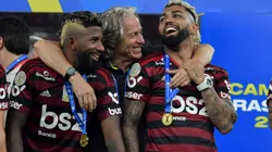 Gabriel Barbosa e Rodinei jogadores e Jorge Jesus tecnico do Flamengo comemoram titulo de campeão apos vitoria contra o Ceara em partida no estadio Maracana pela decisão do campeonato Brasileiro A 2019.