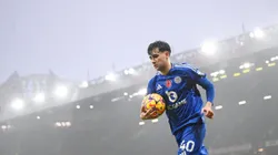 MANCHESTER, ENGLAND - NOVEMBER 10: Facundo Buonanotte of Leicester during the Premier League match between Manchester United FC and Leicester City FC at Old Trafford on November 10, 2024 in Manchester, England. (Photo by Michael Regan/Getty Images)