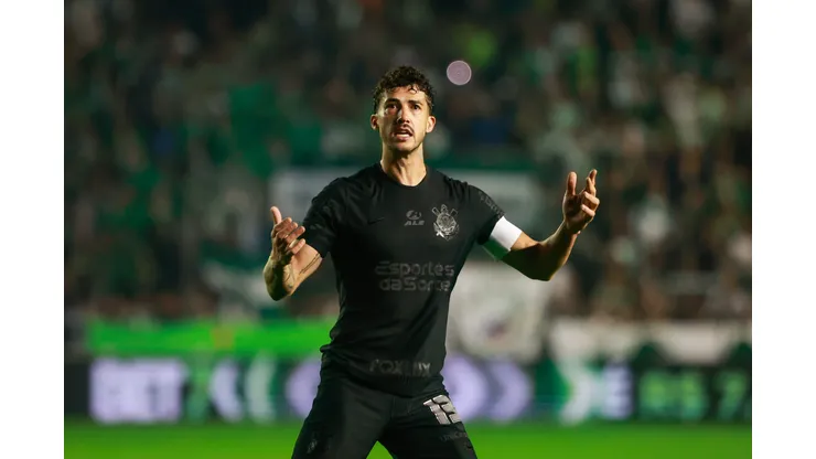 Gustavo Henrique jogador do Corinthians comemora seu gol durante partida contra o Juventude no estádio Alfredo Jaconi pelo campeonato Copa Do Brasil 2024. Foto: Luiz Erbes/AGIF
