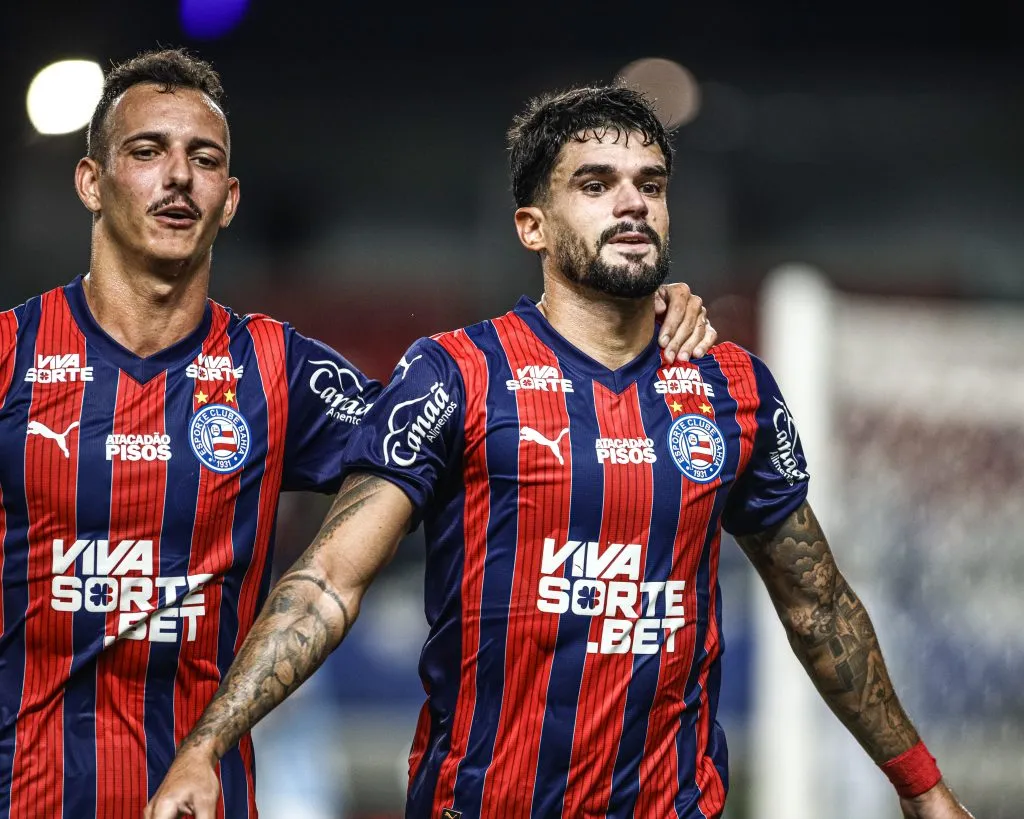 PA – BELEM – 30/04/2025 – COPA DO BRASIL 2025, PAYSANDU X BAHIA – Cauly jogador do Bahia comemora seu gol durante partida contra o Paysandu no estadio Mangueirao pelo campeonato Copa Do Brasil 2025. Foto: Marcos Junior/AGIF