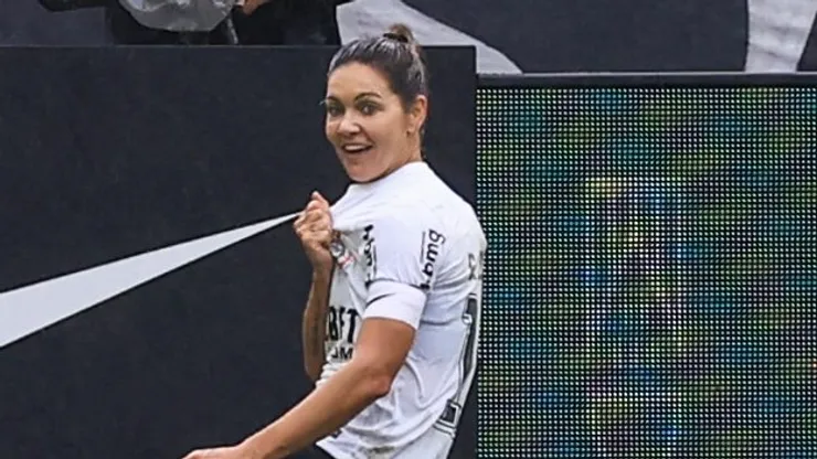Gabi Zanotti jogadora do Corinthians comemora seu gol durante partida contra o Ferroviária no estádio Arena Corinthians pelo campeonato Supercopa 2024.